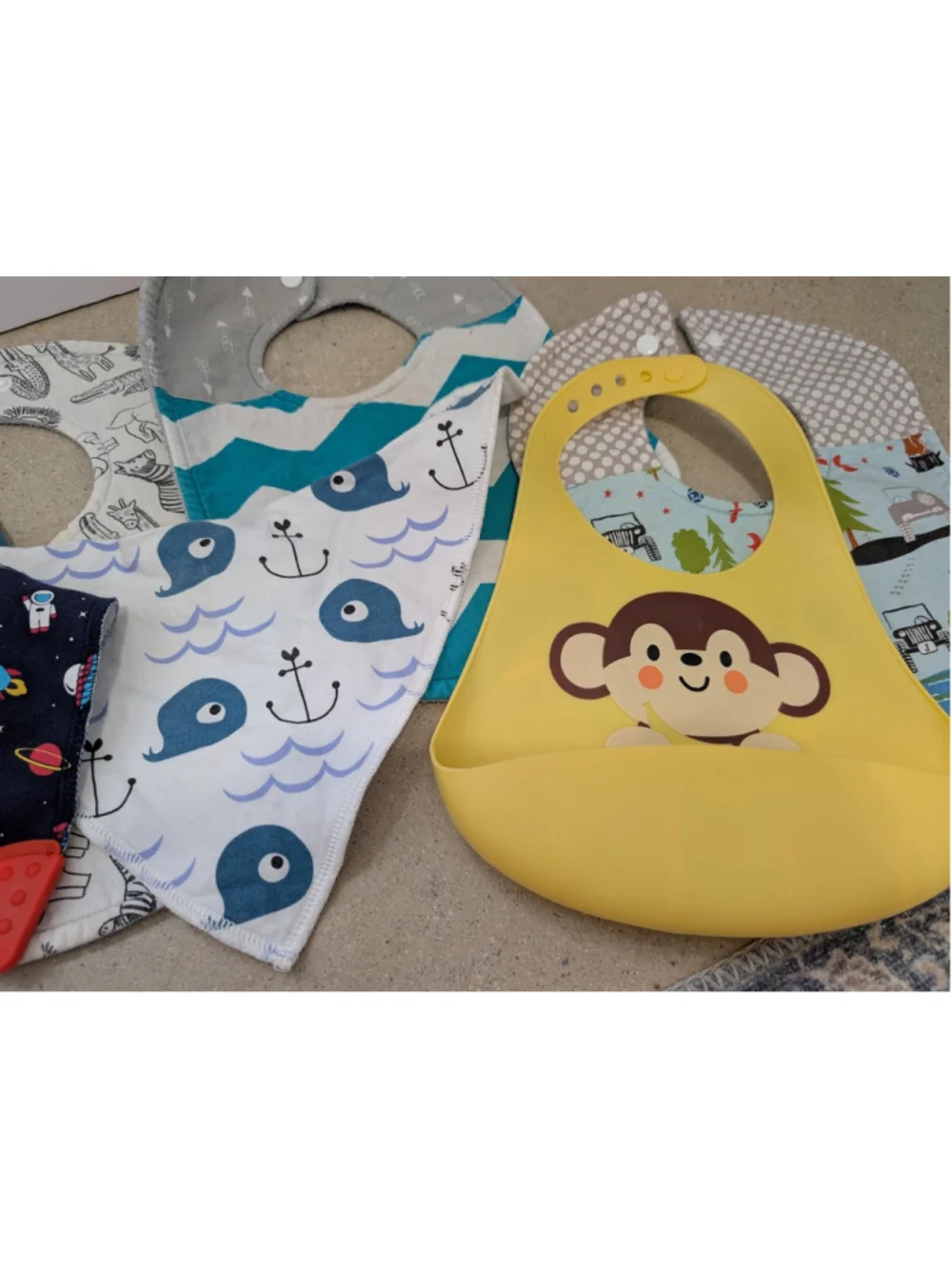Lot Of 8 Baby Boy Bibs Feeding Drool Bandana Snap Closure Space animals Farm